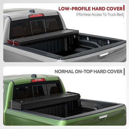 YITAMOTOR Low-Profile Hard Quad-Fold Truck Bed Tonneau Cover Compatible with Dodge Ram 1500 2009-2024 (19-24 Classic) with 6.4 ft Bed Without Rambox