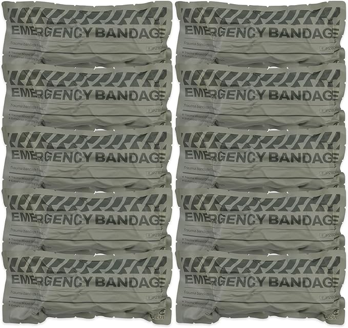 RHINO RESCUE 6" Emergency Compression Bandage Strile Trauma Wound Dressing Israeli First Aid Kit IFAK, 10 Count