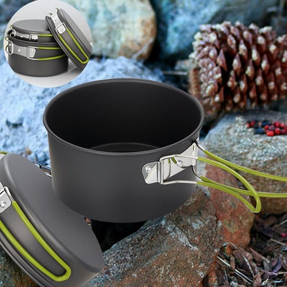 Gutsdoor Camping Cookware Set Camping Gear Campfire Utensils Non-Stick Cooking Equipment Lightweight Stackable Pot Pan Bowls with Storage Bag for Outdoor Hiking