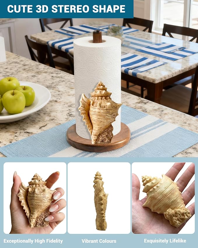 Conch Paper Towel Holder, Coastal Beach House Decor