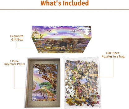 100 Piece Puzzles for Kids, African Animal 100 Piece Puzzles for Adults, Animal World Puzzle Jungle Scene Puzzle, Jigsaw Puzzles 100 Pieces for Seniors Teens Kids Ages 6-10 Brain Teaser