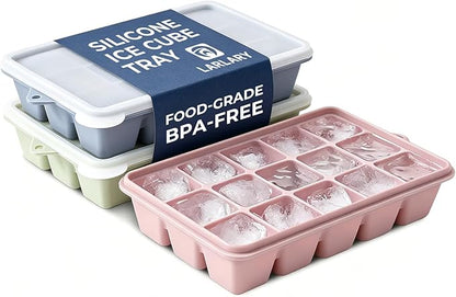 Silicone Ice Cube Trays with Lids 3-Pack, 15-Cavity Ice Tray Set