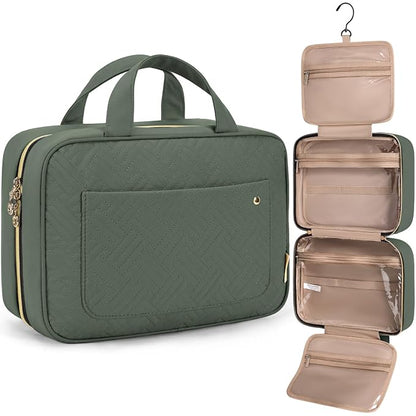 BAGSMART Toiletry Bag Travel Bag with Hanging Hook, Water-resistant Makeup Cosmetic Bag Travel Organizer for Accessories, Shampoo, Full-size Container, Toiletries (Hazy Green, Large)
