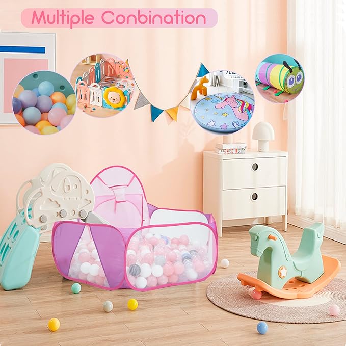 Eocolz Kids Ball Pit Large Pop Up Childrens Ball Pits Tent for Toddlers Playhouse Baby Crawl Playpen with Basketball Hoop and Zipper Storage Bag, 4 Ft/120CM, Balls Not Included (Pink)