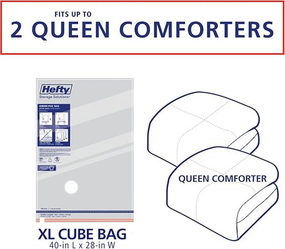 Hefty Shrink-Pak Vacuum Storage Bags - Space Saver for Under Bed Storage, Clothing and Comforters, Odor Resistant, 3X More Storage Space - 3 XL Cubes Bags