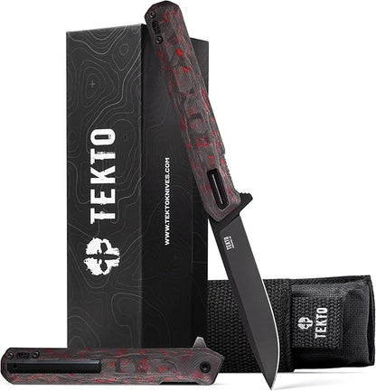 F2 Bravo Folding Pocket Knife - D2 Steel Blade, Ceramic Ball Bearings - EDC - Snap, Swift Flip for Camping - 2.4oz (68g), Forged Ember Handle, Black Titanium Accents (Tactical Patch Included)