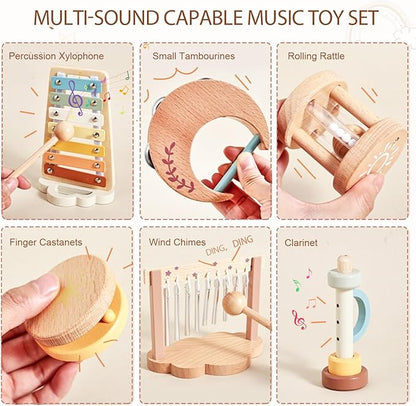 Baby Montessori Musical Instruments,Wooden Percussion Xylophone Musical Toys for Toddlers,Sensory Toys for 18+ Month Old,Kids Preschool Educational,Birthday Gift for Ages 2 3