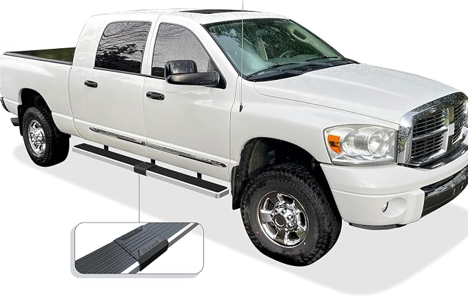 APS (304 Stainless Steel Polished Silver 6 inches) Running Boards Side Bars Side Steps Compatible with Dodge Ram 1500 2006-2008 Mega Cab & Ram 2500 3500 2006-2009(91in D2D Short Version)
