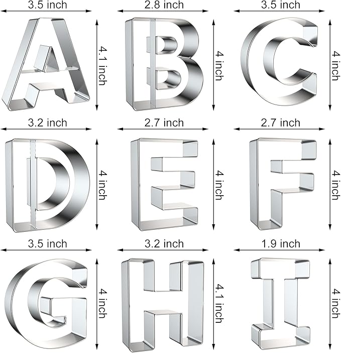 4 Inch Alphabet Letter Cookie Cutter Set