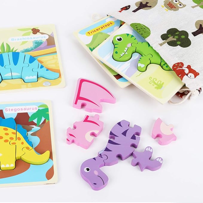 SYNARRY 6 Pack Dinosaur Wooden Puzzles for Kids 3-5, Wooden Puzzles for Toddlers, Dinosaur Puzzles for Toddlers 3 4 5 Year Old, Educational Preschool Puzzles Toys Gifts for Boys Girls