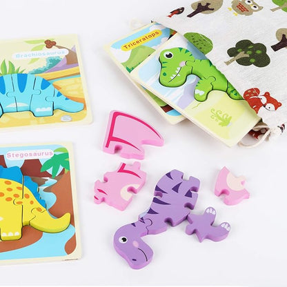 SYNARRY 6 Pack Dinosaur Wooden Puzzles for Kids 3-5, Wooden Puzzles for Toddlers, Dinosaur Puzzles for Toddlers 3 4 5 Year Old, Educational Preschool Puzzles Toys Gifts for Boys Girls