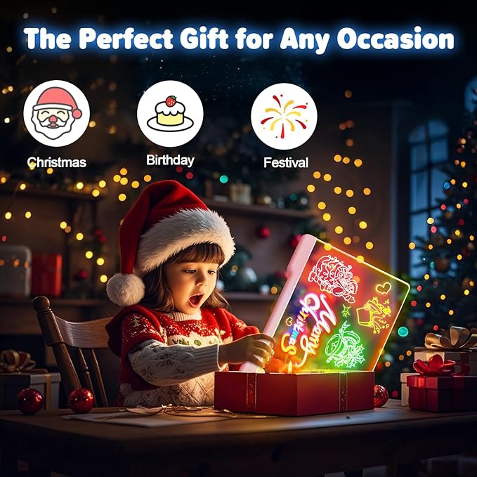 16-Inch Rechargeable Doodle Glow LED Note Board, 7-Color Light Modes, Neon Art