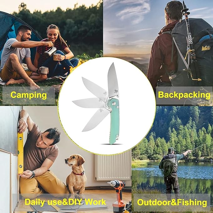 Sitivien ST128 Folding Knife,D2 Blade G10 Handle Safety Liner Lock EDC Tool Knife for Outdoor Hiking Camping-Jade