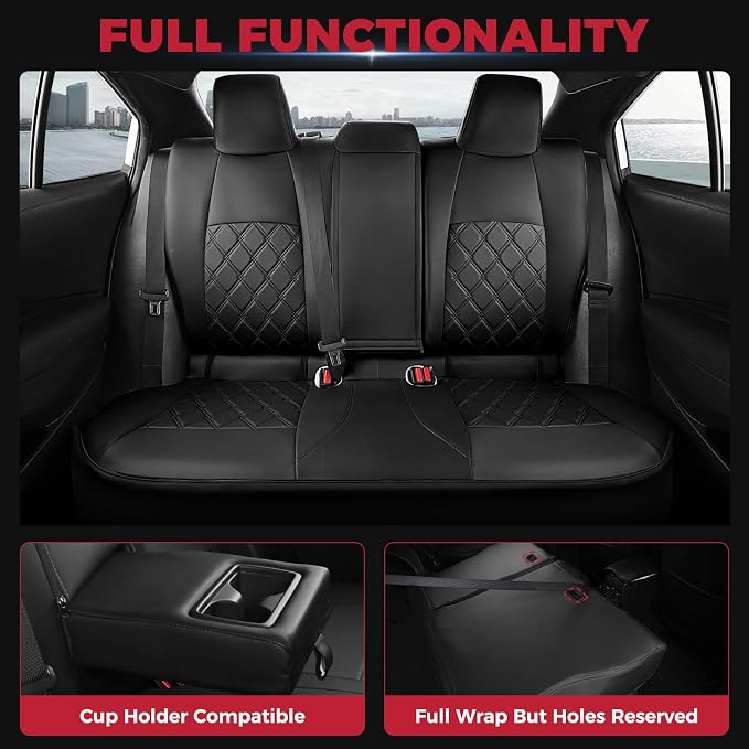 FREESOO for Toyota Corolla Seat Covers L LE 2020 2021 2022, Luxury Leather Seat Covers for Cars, Custom Fit Car Seat Covers, Waterproof Car Seat Cover Cushions Protector, Black Full Set
