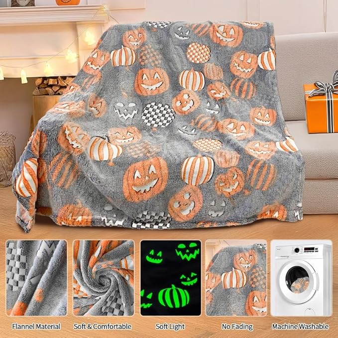 TEHALK Cute Halloween Pumpkin Blanket for Kids/Teens/Women/Men, Spooky Fall Throw Blanket 50"x60"