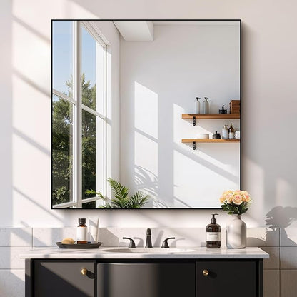 Black Bathroom Mirror for Wall, 39x39 Inch Rectangle Mirror