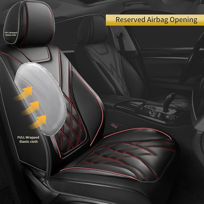 Car Seat Covers Compatible with Hyundai Venue 2020-2025 2026 - Full Set 5 Seats Luxury Leather All-Weather Seat Cushions & Protectors, Waterproof & Breathable, Airbag Compatible (Redline)