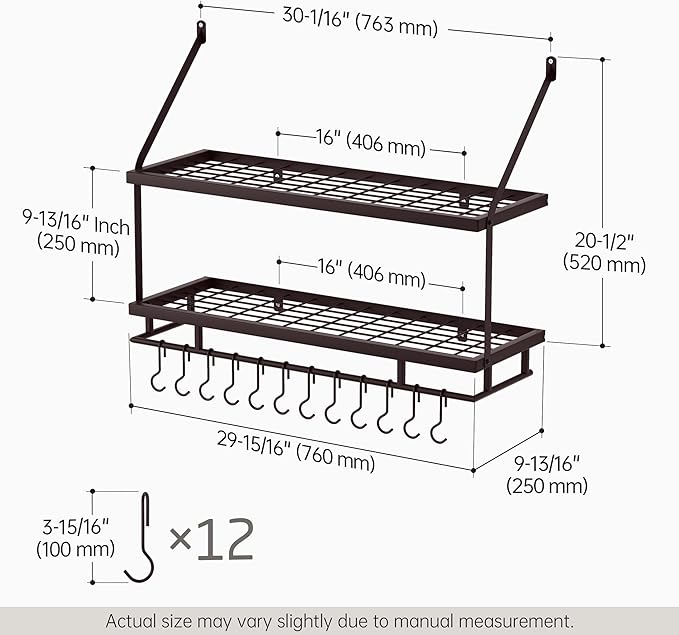 KES 30-Inch Oiled Bronze Pot Rack Wall Mounted, 2-Tier Hanging Pot and Pan