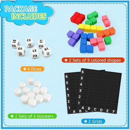 STEM Puzzle Game The Brain Square With 160000+ Solutions Pattern Matching Blocks Brain Teaser Toy Roll Dice & Race Your Opponent to Fill Grid Travel Game for Kids & Teens Back To School Birthday Gift