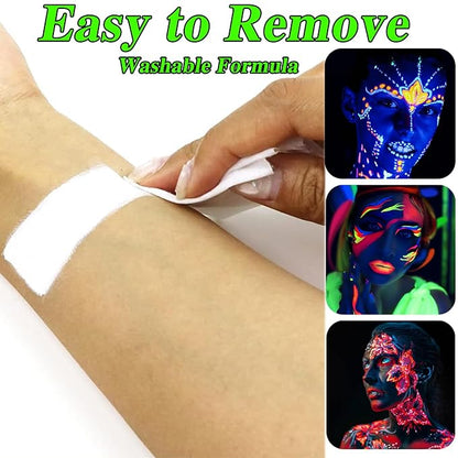 MEICOLY Glow Blacklight Face Body Paint Set,Neon Face Paint Kit,1.06x9oz/Box with Sponges,Blacklight Reactive Paints,Glow in the Dark Body Paint Neon Party Supplies,Neon Fluorescent Face Paint Makeup
