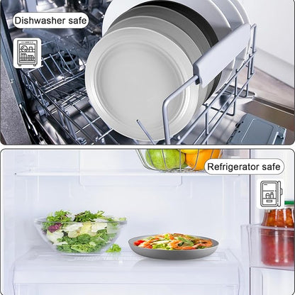 12 Pcs Unbreakable Deep Dessert Plates Set, 8 inch Reusable Plastic Wheat Straw Plates, Microwave and Dishwasher Safe Plate for Kitchen, Lightweight Plate for Dessert, BPA Free, Dark Gray