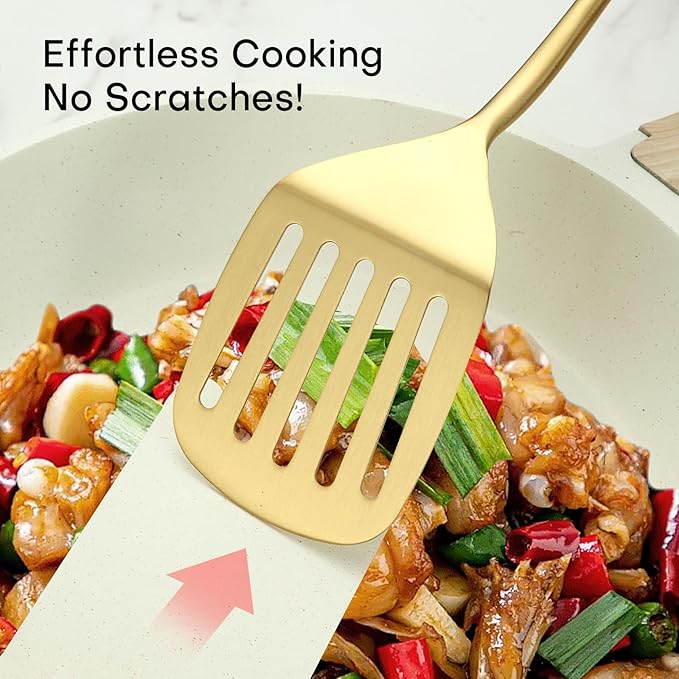 Lazycorner Kitchen Utensil Set 9-Piece Stainless Steel 304 Polished Mirror Finish Cooking Spoons, Slotted Spoon, Turner, Spatula, Pasta Spoon– Dishwasher Safe, Rust-Resistant