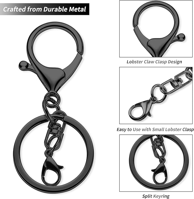 10 Pack a Set Metal Lobster Claw Clasps and Key Rings, Key Chain Accessories, Keychain Making kit for Keys, Art Crafts, Jewelry Making, Gunmetal