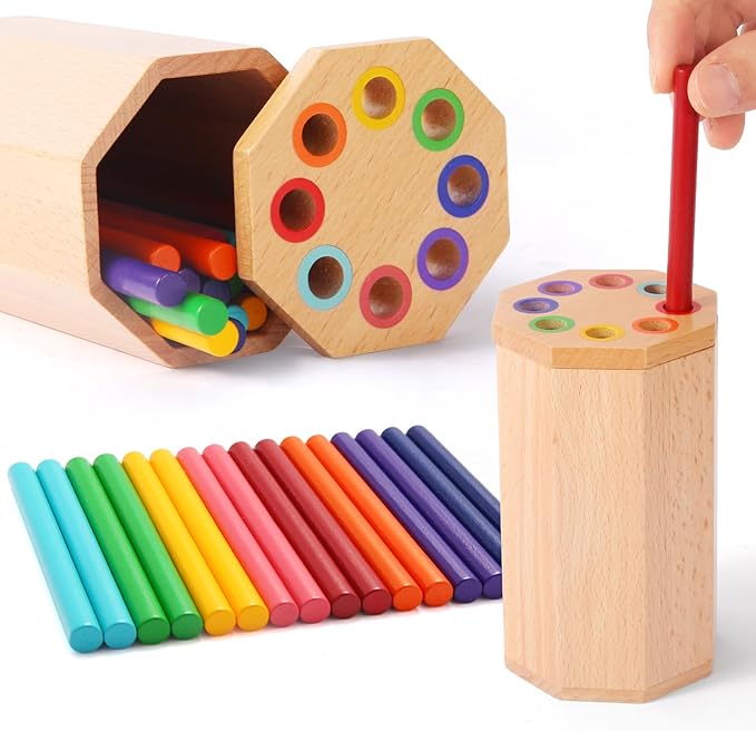 Montessori Toys for 1-3 Year Old: Wooden Learning Color Sorting Sticks Toys for Toddlers Age 1 2 3, Educational Fine Motor Developmental Sensory Matching Game Activities, 12 18 24 Month Kid Boy Girl
