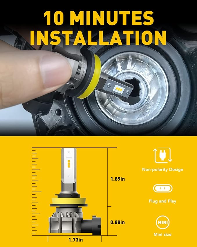 AUXITO H11/H8/H16 LED Fog Light Bulbs or DRL, 6000 Lumens 3000K Amber Yellow Light, 300% Brightness, CSP LED Chips Fog Lamps Replacement for Cars, Play and Plug (Pack of 2)