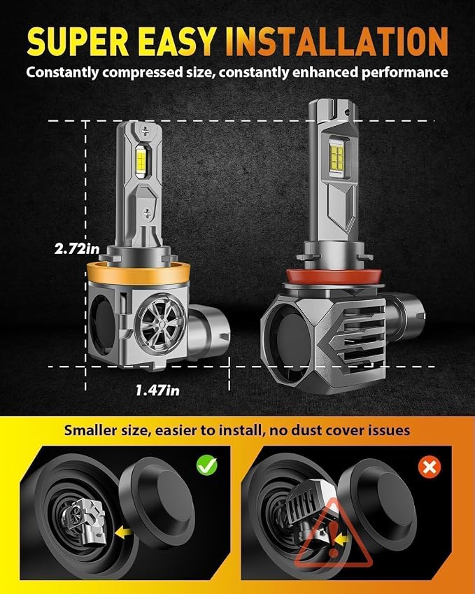 Termitor H11/H9 & 9005/HB3 Light Bulb Combo, 100,000LM 800% Brighter 6500K | 1:1 OEM Size, Long Lifespan, Easy Setup, H11 9005 Light for UTV ATV Offroad Vehicles & Fog Use, Pack of 4