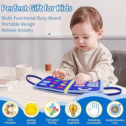 Montessori Busy Board for Toddlers Children's Sensory Toys, Buttons & Laces Develop Fine Motor Skills Travel-Friendly Learning Activity Board, for Kids