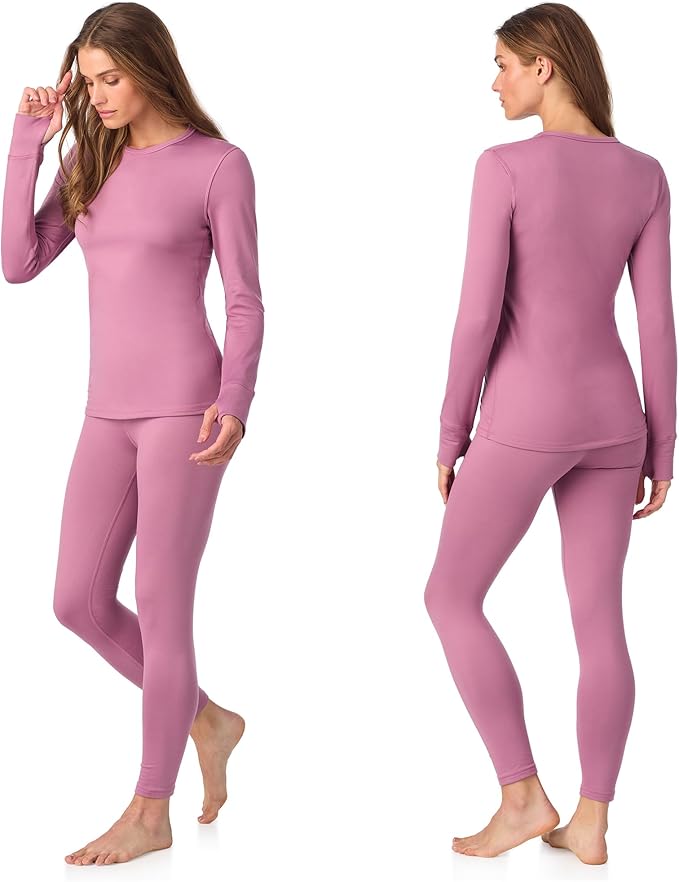 Cuddl Duds Womens Fleece Lined Thermal Base Layer Set – Long Sleeve Shirt & Leggings for Cold Weather – Lounge Set for Women