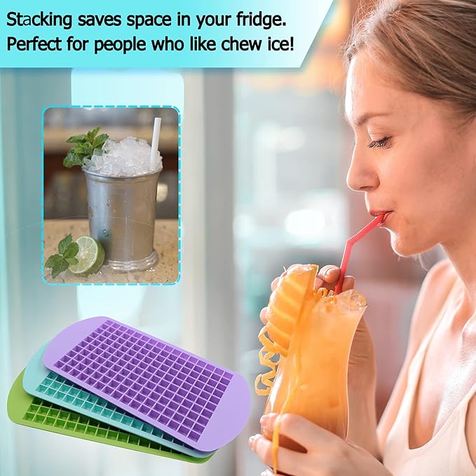 LeeYean Silicone Mini Ice Cube Trays 3 Pack, 160 Crushed Ice Cube Molds Easy