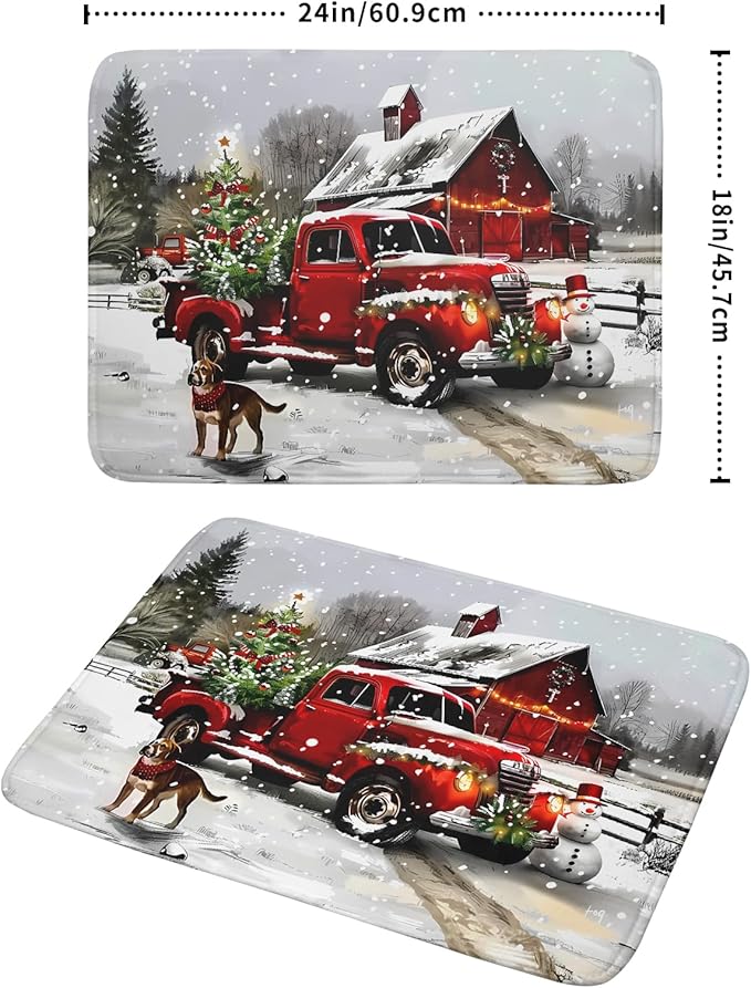 Christmas Red Truck Dish Drying Mat