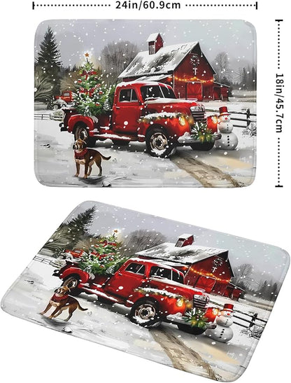 Christmas Red Truck Dish Drying Mat