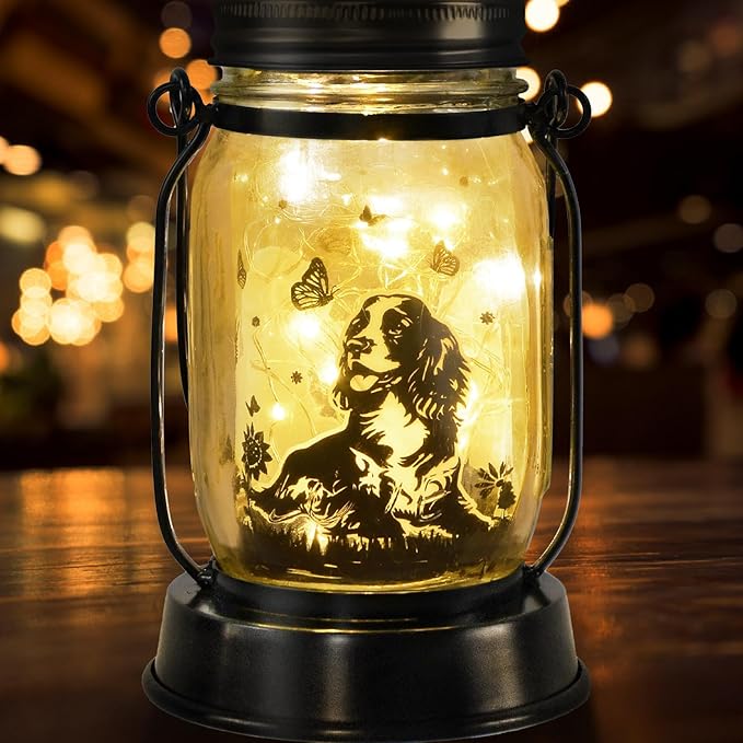 Cocker Spaniel Dog Gifts for Women/Men Cocker Spaniel Solar Lanterns Birthday Dog Lovers Lantern Pet loss Dog Memorial Lights Solar Garden Decoration for Yard, Patio,Backyard,Porch Torches Light