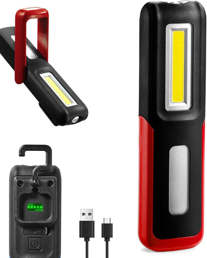 Rechargeable LED Work Light with Magnetic Base Portable Task Inspection Trouble Lights Lamp is Small and Reliable and Super Bright, for Tool Gifts for Men(Red)