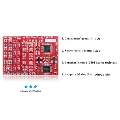 Soldering Practice Kit DIY Red PCB 0603 Series Resistors SMD SMT Electronics Projects Soldering Kit Simple Welding Skills Learn Soldering Kit for Beginners (02H0703)