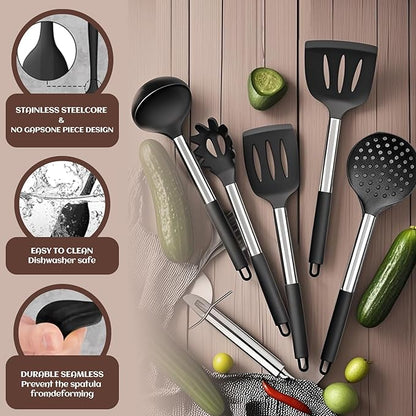 40 Pcs Kitchen Utensils Set Silicone Cooking, 446℉ Heat Resistance Stainless