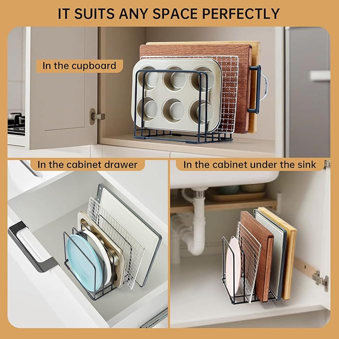 Cutting Board Organizer, Kitchen Cabinet Organizer, Divided Rack