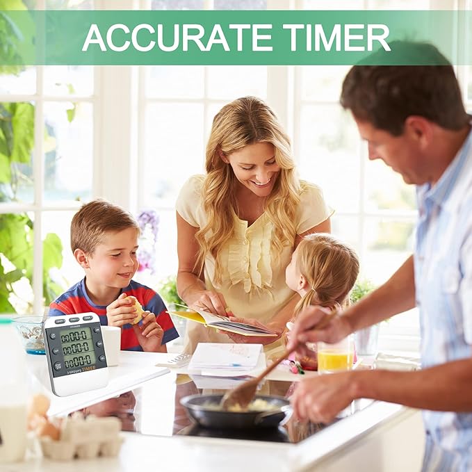 Photect 2 Pcs Digital Kitchen Timer 3 Channels Multi Timer Loud Adjustable