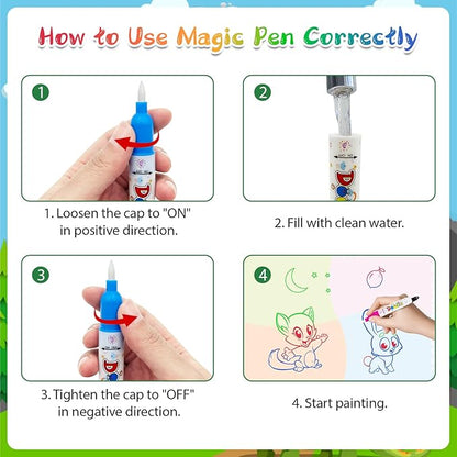 60×40 Inches Water Doodle Mat Kids Mess Free Coloring for Toddlers 3 4 5 6 7 8 9 Years, Large Doodle Mat with 4 Magical Water Color Pens 0-9 Number Template Educational Toys