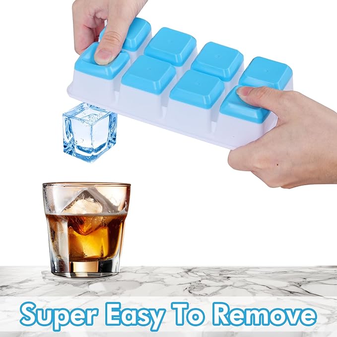 Large Ice Cube Trays with Lid, Jrisbo 2 Pack Stackable Silicone Ice Cube Molds