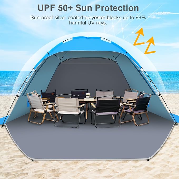 Gorich Beach Tent Sun Shelter for 3/4-5/6-7/8-10 Person with UPF 50ï¼?UV Protection, Lightweight & Easy Setup Beach Shade Canopy, Portable Beach Shade Tent Beach Cabana