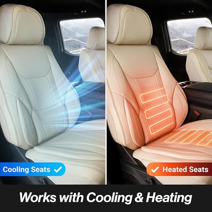 Coverland Custom Truck Car Seat Covers Full Set for [2015-2019 Chevy Silverado 2500HD, 3500HD Crew, Double Cab Bucket Seats] - Protector Water Resistant Leather Seat Cushion [Full Set-Beige]