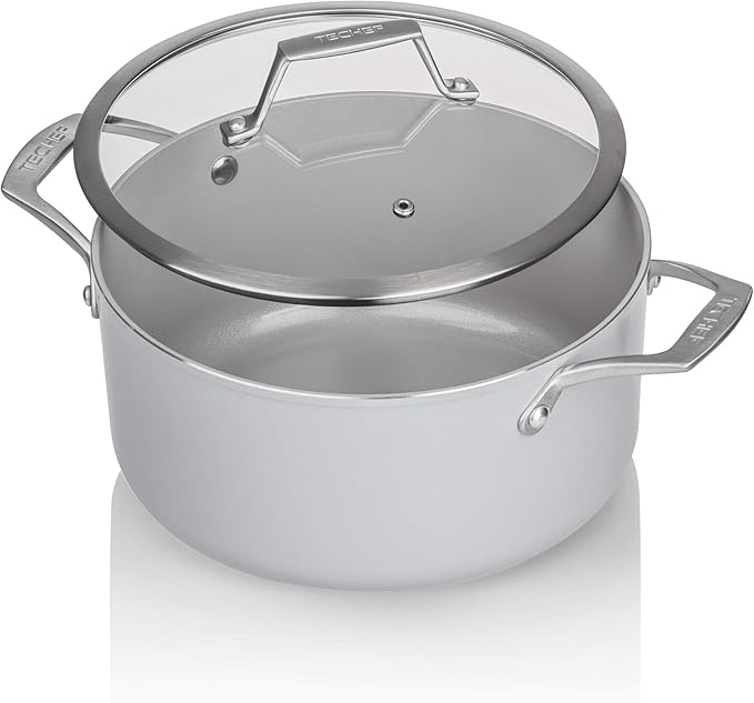 TECHEF - CeraTerra Collection, 5-quart Ceramic Nonstick Soup Pot with Glass Lid (PFAS, PTFE, and PFOA Free), Made in Korea (5-quart)