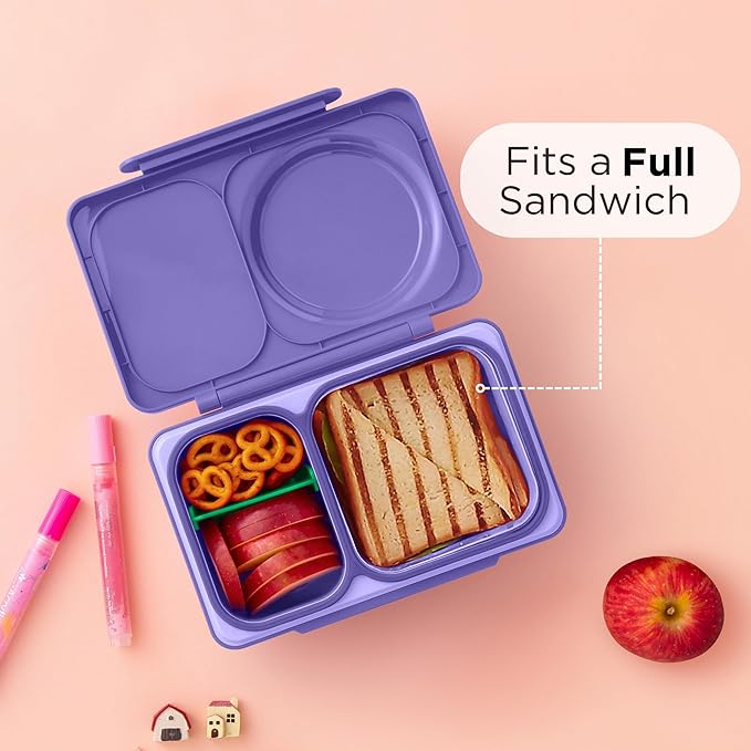 Omie OmieBox UP bento Box for Kids | Insulated Lunch Box | Leak Proof Vacuum Insulated Thermal Food jar | Cooler ice Pack | 2 Compartments (Galaxy Purple)