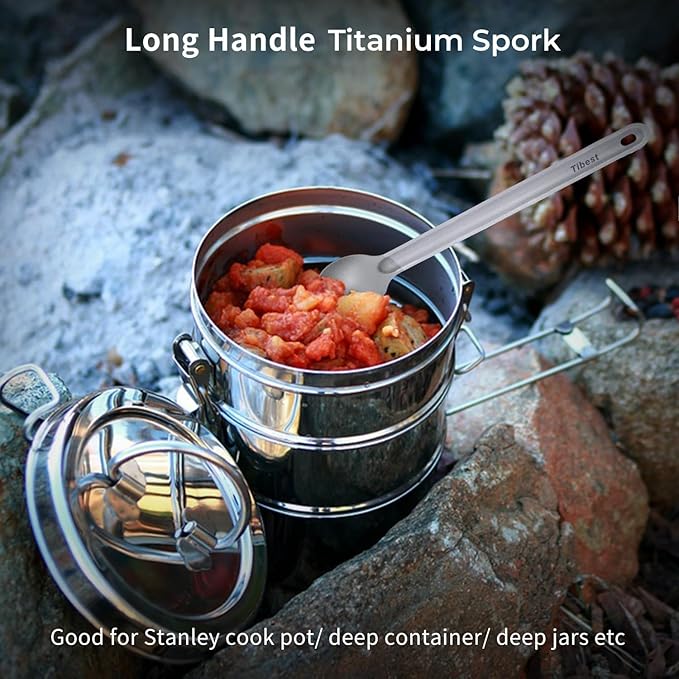 Titanium Spork Long Handle, 8.7" Camping Spork, Backpacking Spoon, Ultra Lightweight Camping Utensil for Backpacking, Hiking, Travel