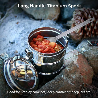 Titanium Spork Long Handle, 8.7" Camping Spork, Backpacking Spoon, Ultra Lightweight Camping Utensil for Backpacking, Hiking, Travel