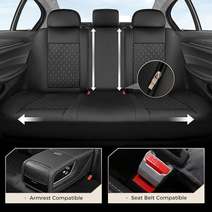 Coverado Seat Covers Full Set, Luxury Leather Car Seat Cover with Carbon Fiber Accents Design, Spill-Proof Durable Black Automotive Seat Covers, Front and Rear Seat Protectors Universal Fit Most Cars